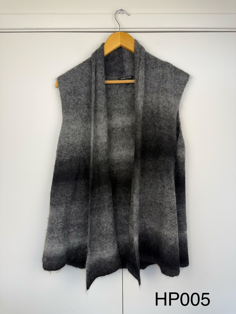 Eileen Fisher XL Gray Ombré Mohair Open Front Sweater Vest